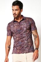 Desoto Poloshirt Rood Gekleurde Paisley Print Jersey Slim Fit - thumbnail