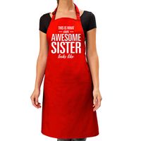 Awesome sister cadeau bbq/keuken schort rood dames - thumbnail
