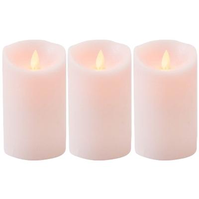 Led kaars/stompkaars - 3x - roze - H12,5 x D7,5 cm - wax - warm wit licht - bewegende vlam