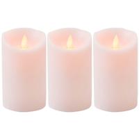 Led kaars/stompkaars - 3x - roze - H12,5 x D7,5 cm - wax - warm wit licht - bewegende vlam