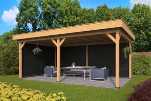 Lariks/Douglas Overkapping Oslo XL type 2 zwart 678x430 cm- Plat dak- Onbehandeld lariks Douglas hout- Tuindeco