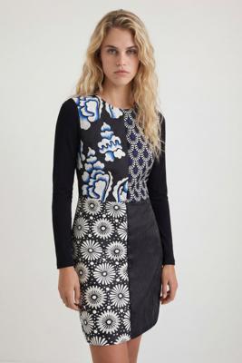 Slim fit jurk met patchwork - BLACK - XL Slim fit jurk met patchwork - BLACK - XL