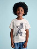 Basics jongensshirt met print op de voorkant gemêleerd wit