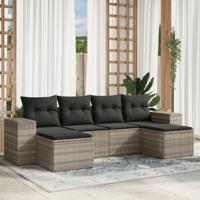 6-delige Loungeset met kussens poly rattan lichtgrijs
