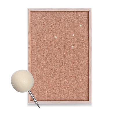 Prikbord van kurk - 60 x 40 cm - inclusief 25x houten bol punaises - memobord - thuis - kantoor