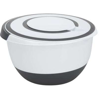 Excellent Houseware Beslagkom - mengkom - roerkom - met deksel - kunststof - wit/antraciet Excellent Houseware Beslagkom - mengkom - roerkom - met deksel - kunststof - wit/antraciet