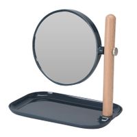 Badkamerspiegel / make-up spiegel rond dubbelzijdig navy blauw met opbergbakje L22 x B14 x H23