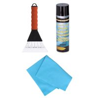 Autoramen IJskrabber soft grip 26 cm met ruitenontdooi spray en anti-condens doek - thumbnail