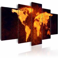 Schilderij - Wereldkaart - Hete lava,  5luik , oranje bruin , wanddecoratie , premium print op canvas - thumbnail