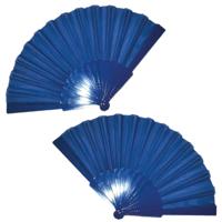 Handwaaier/spaanse waaier - 2x stuks - blauw - polyester - Verkoeling in de zomer - 41 x 22 cm