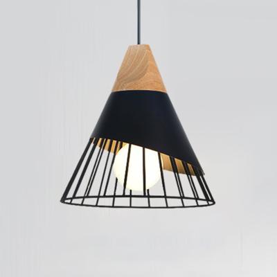 YWXLight E27 moderne verlichting ijzer massief houten hanger licht hangende Lamp (zwart)