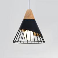 YWXLight E27 moderne verlichting ijzer massief houten hanger licht hangende Lamp (zwart)