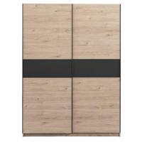 Leen Bakker - Schuifdeurkast Genua - Eikenkleur/antraciet - 204x150x60 Cm - Spaanplaat - Bruin - 150.6x204x60.3 Cm