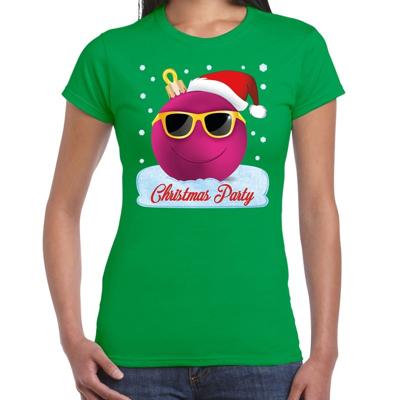 Fout kerst print t-shirt - groen - Chirstmas party - roze coole kerstbal - dames