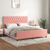 Bedframe met hoofdeinde fluweel roze 160x200 cm