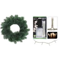 Kerstkrans Dennenkrans - 35 cm - groen - warm witte verlichting - 30 lampjes - batterij gevoed