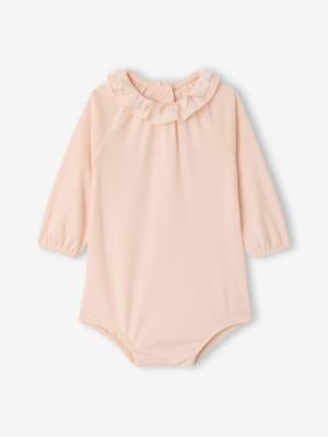 Body baby meisjes kraag met ruches lange mouwen lichtroze