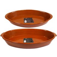 Set van 2x stuks tapas ovenschalen/serveerschalen terracotta Fontein 7 en 2.8 liter - thumbnail