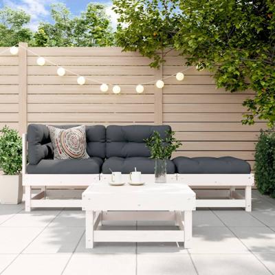 4-delige Loungeset met kussens massief hout wit