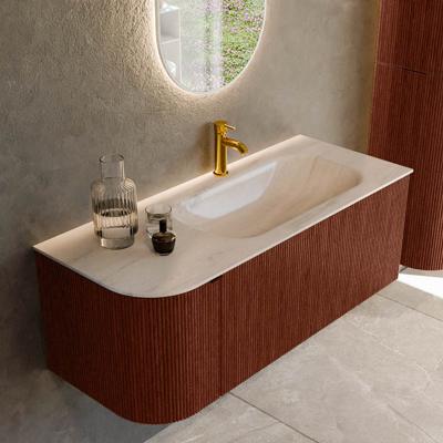 Badmeubel Mondiaz Kurve-Dlux | 115 cm | Meubelkleur Ruby | Wastafelkleur Meli | Solid surface | Wasbak rechter zijde spoelbak | 1 kraangat