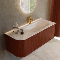 Badmeubel Mondiaz Kurve-Dlux | 115 cm | Meubelkleur Ruby | Wastafelkleur Meli | Solid surface | Wasbak rechter zijde spoelbak | 1 kraangat