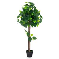 114 cm Kunsthortensiaboom Namaak Zijden Boom in Pot met Echt Houten Stam Realistische Bladeren Wijnranken Namaak Kamerplant