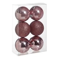 6x Kunststof kerstballen glanzend/mat roze 8 cm kerstboom versiering/decoratie   - - thumbnail