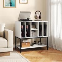 Plattenspielerstandaard met Oplaadstation & Vinylopslag Bijzetkast Vinyl-display Rek Wit