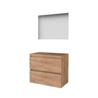 Basic-Line Ultimate 46 Badkamermeubelset - 80 x 46 cm - Greeploos - 2 Lades - Wastafelblad - Spiegel met Indirecte LED Verlichting - Whisky Oak