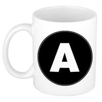 Koffie mok met de letter A - beker - zwart - eerste letter van een voornaam - wit - 300 ml