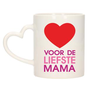 Cadeau koffie/thee mok voor mama - rood - hartjes oor - de liefste mam - keramiek - Moederdag   -