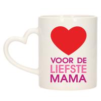 Cadeau koffie/thee mok voor mama - rood - hartjes oor - de liefste mam - keramiek - Moederdag   - - thumbnail
