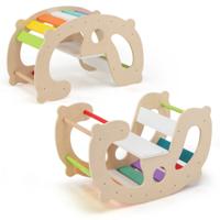 2-in-1 Schommelpaardboog voor Kinderen Montessori Klimspeelgoed met Wip Klimboog & Zitvlak Schommelspeelgoed Meerkeur