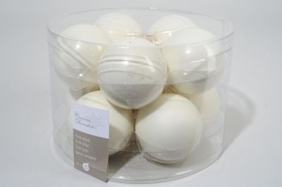 10 kerstballen wolwit emaille 60 mm - Ksd