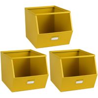 Stapelbare opbergmand Open Metal Box - 3x - L23 x B32 x H21 cm - metaal - geel