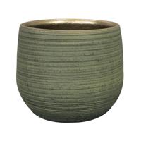 Plantenpot - keramiek - donkergroen - stripes - 18x16cm