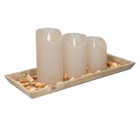 Houten dienblad met 3 LED kaarsen in de kleur taupe 39 x 15 cm