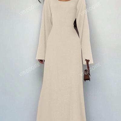 Bon & Bon Brown Square Neck Bodycon Long Dress - Flare Sleeve Mermaid Hem Apricot / XS