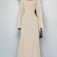 Bon & Bon Brown Square Neck Bodycon Long Dress - Flare Sleeve Mermaid Hem Apricot / XS