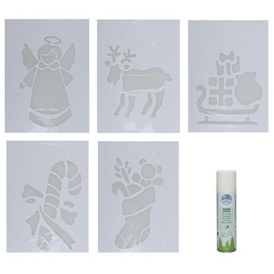 Kerst sfeer raamsjablonen met ECO spuitsneeuw - 5x stuks - 22 x 35 cm - raamdecoratie