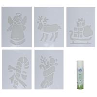 Kerst sfeer raamsjablonen met ECO spuitsneeuw - 5x stuks - 22 x 35 cm - raamdecoratie