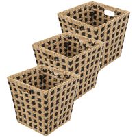 Gevlochten rieten opbergmand - 3x - vierkant - beige/zwart 31 x 31 x 31 cm