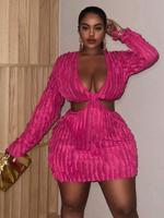 Plus Size Black Cut Out Bodycon Dress | Plunging V Neck Mini Hot Pink / 2XL