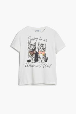 T-shirt met katten en strass - WHITE - S