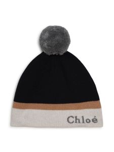 Chloé Kids bonnet à logo en intarsia - Bleu