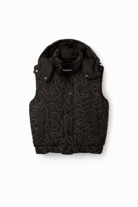 Gewatteerd vest met capuchon en sierstiksels - BLACK - XL