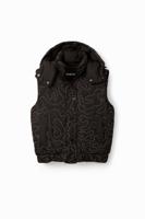 Gewatteerd vest met capuchon en sierstiksels - BLACK - XL