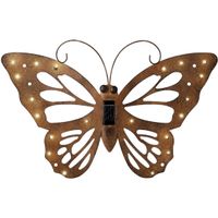 Lumineo tuindecoratie vlinder met solar verlichting - 53 x 35 cm - roestbruin - tuinverlichting   -