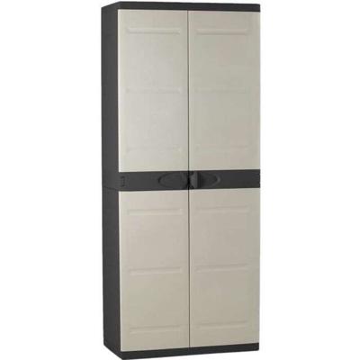 TITANIUM PLASTIKEN Hoge kast 2 deuren met planken - 70 x 44 x 176 cm - Beige en zwart - TITANIUM-bereik - Binnen en buiten