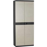 TITANIUM PLASTIKEN Hoge kast 2 deuren met planken - 70 x 44 x 176 cm - Beige en zwart - TITANIUM-bereik - Binnen en buiten